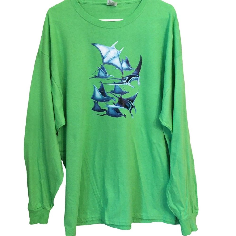 Manta Ray T Shirt 2XL Long Sleeve 2XL Green NEW NWOT Custom Orders Available